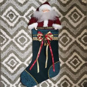Vintage Santa Stocking with Red, Green, and Gold Accents